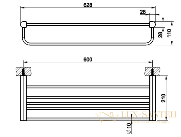 полка с полотенцедержателем gessi rilievo 59407.299 60 см, черный матовый