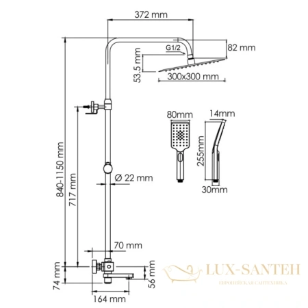 душевая система wasserkraft aisch a199.260.201.bg thermo 300 мм, золотой матовый