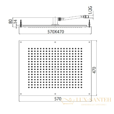 верхний душ bossini dream rectangular h38391.073 570х470 мм, черный матовый