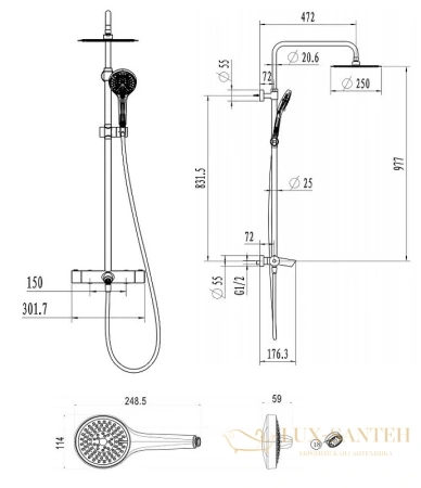 душевая система villeroy & boch embrace plus tvs1082500461 250 мм, хром