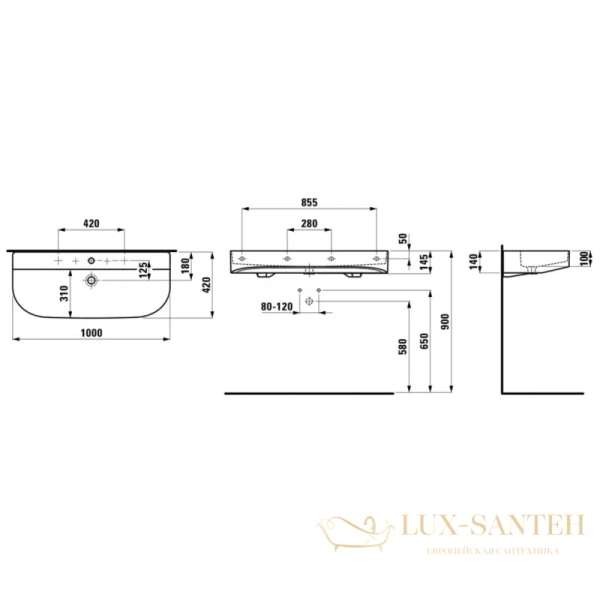 раковина laufen sonar 8.1034.7.000.104.1 100х42 см, белый