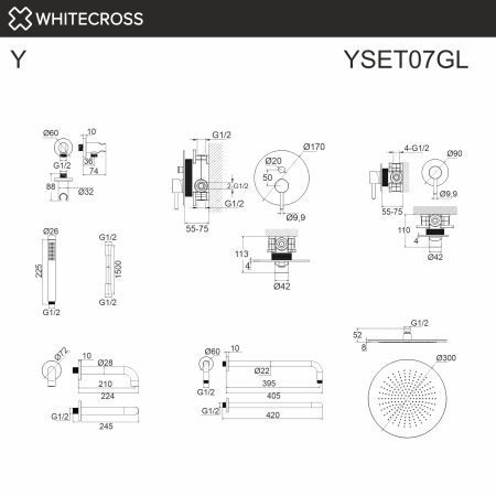 система для ванны скрытого монтажа whitecross y yset07gl, золото