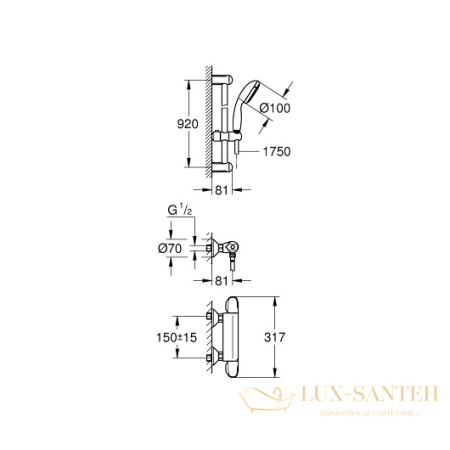 термостатический смеситель grohe grohtherm 1000 34256004 для душа, хром