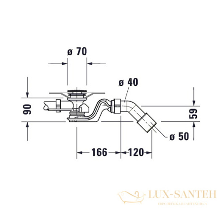 слив-перелив duravit 792208000001000 удлиненный, с гибким выпускным шлангом, хром глянцевый