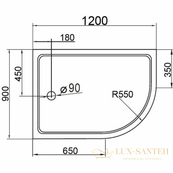 акриловый поддон cezares tray a tray-a-rh-120/90-550-15-w-r для душа 120x90 r, белый