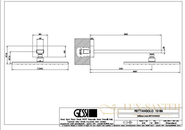 верхний душ gessi rettangolo 15185.031, хром