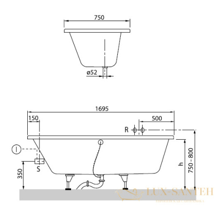 акриловая ванна villeroy & boch subway 170х75 uba170sub2v-01, белый alpin