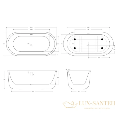 ванна акриловая свободностоящая 170,5x78 см belbagno bb709-1700-780, белый глянцевый