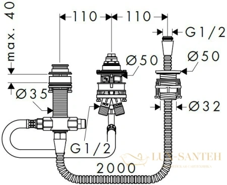 скрытая часть смесителя hansgrohe на 3 отверстия на край ванны 13439180