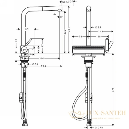 смеситель для кухни hansgrohe aquno select m81 73836000, хром