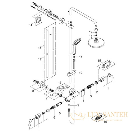 душевая система grohe euphoria 27296001, хром