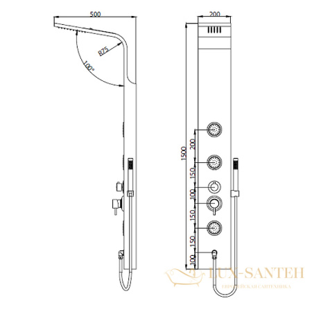 душевая панель rgw shower panels 21140104-10 sp-04, матовый хром