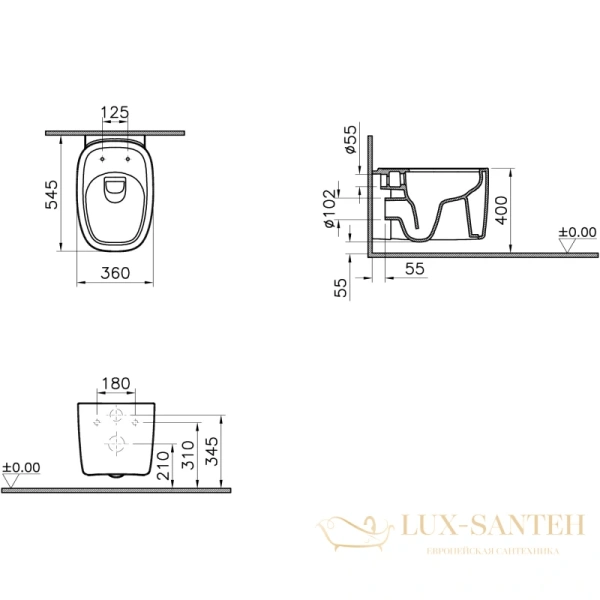 подвесной безободковый унитаз vitra plural 7830b483-0075, черный матовый