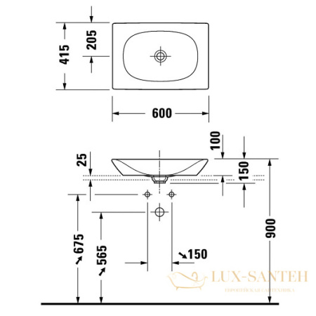 раковина накладная duravit viu 2358600000 600х415 мм, белый