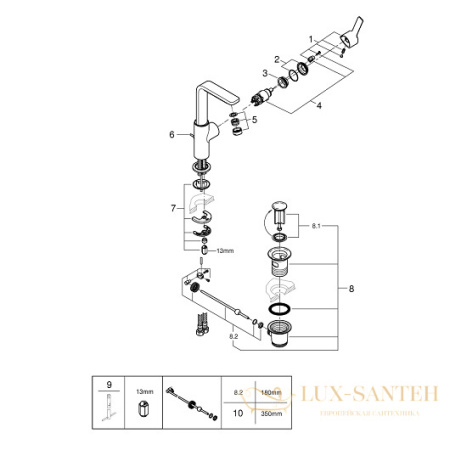 смеситель grohe lineare 23296001 для раковины, хром