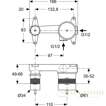 встраиваемый комплект ideal standard melange a5948nu для смесителя и для раковины, бронза