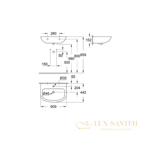 раковина grohe bau ceramic 39421000 609х442 мм, белый