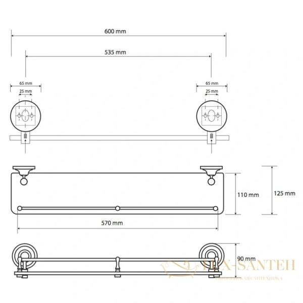 полка стеклянная 60 см bemeta retro 144102267, бронза