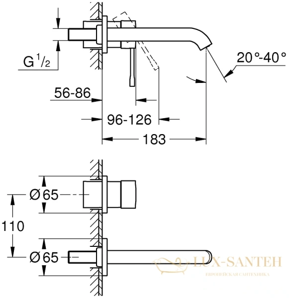 смеситель для раковины grohe essence new 19408gn1 встраиваемый, холодный рассвет матовый