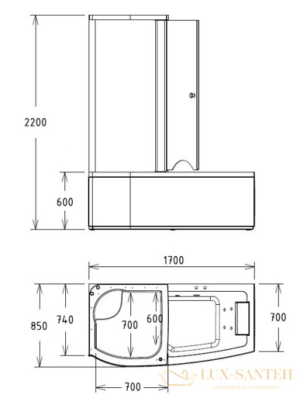 ванна акриловая гидромассажная gemy g8040 b l, белый