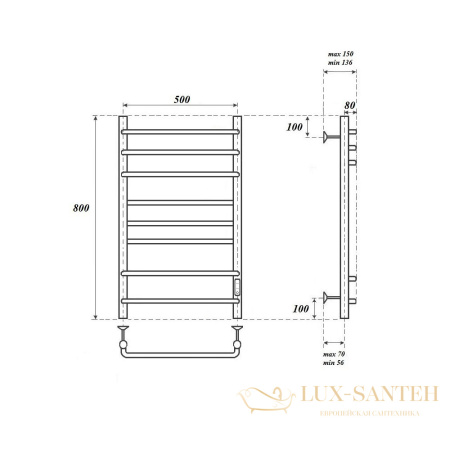 полотенцесушитель 500x800 электрический point сатурн pn90858w п8 диммер справа, белый