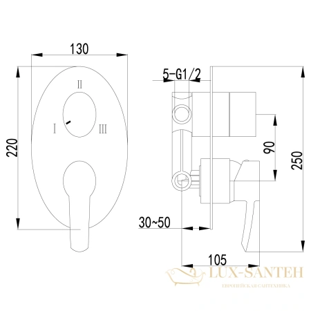 смеситель lemark atlantis lm3228c для ванны и душа встраиваемый с 3х-функц. дивертором, хром