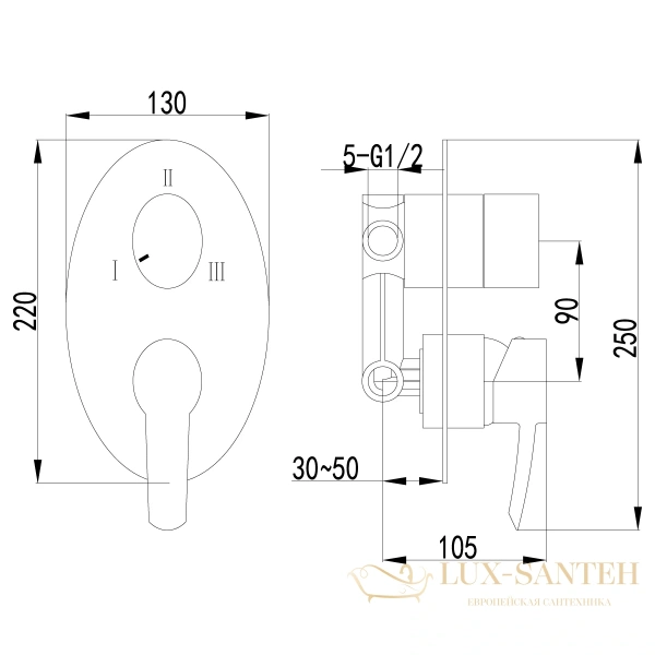 смеситель lemark atlantis lm3228c для ванны и душа встраиваемый с 3х-функц. дивертором, хром