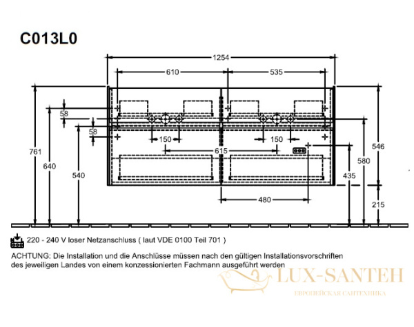 тумба под раковину villeroy & boch collaro c013l0vk 1300х470 мм, бежевый