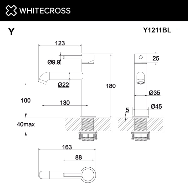 смеситель для умывальника whitecross y y1211bl, черный мат