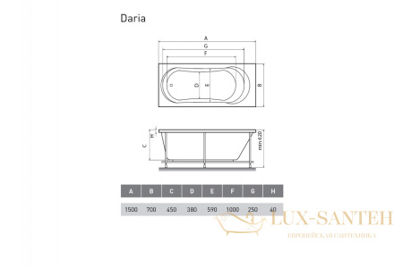 ванна акриловая relisan daria 150x70