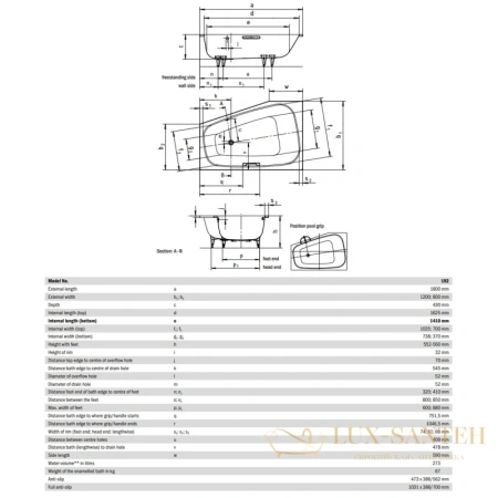 стальная ванна kaldewei plaza duo 237000010001 190 standard r 180х120 см, альпийский белый 