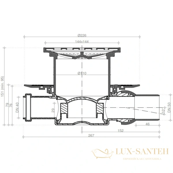 душевой трап bettoserb confluo standard square 3 13000007 144x144/50 мм, хром