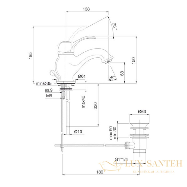 смеситель для раковины, fima carlo frattini lamp f3301cr, с донным клапаном, хром