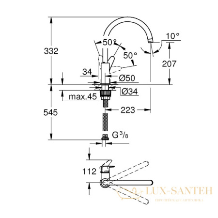 смеситель grohe baucurve 31536001 для мойки, хром