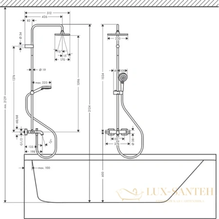 душевая система showerpipe 230 1jet с термостатом для ванны hansgrohe vernis shape 26284000 хром