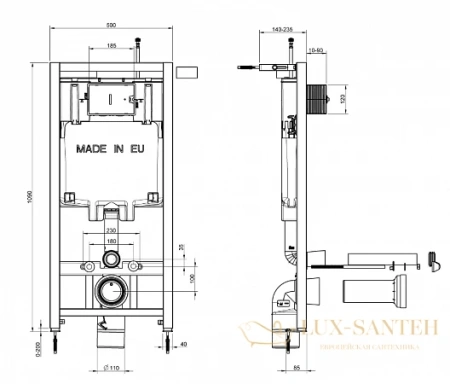 унитаз c инсталляцией jacob delafon elite e21742ru-00 сиденье тонкое микролифт, клавиша хром