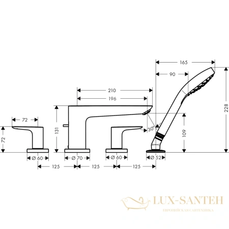 смеситель на край ванны hansgrohe talis e 71748140, шлифованная бронза