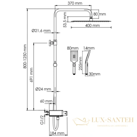 душевая система wasserkraft aller a113.119.126.ch thermo 400 мм, хром