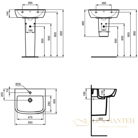 раковина ideal standard tempo t056501 55х45 см, белый