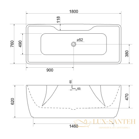 акриловая ванна belbagno bb110-180-76 180x76 без гидромассажа, белый