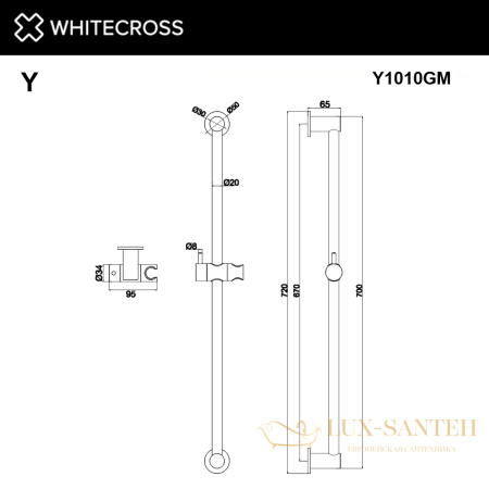 штанга для душа whitecross y1010gm, оружейная сталь