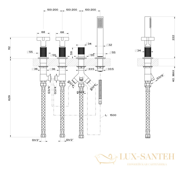 смеситель gessi inciso+ 58143.299 на борт ванны, black xl