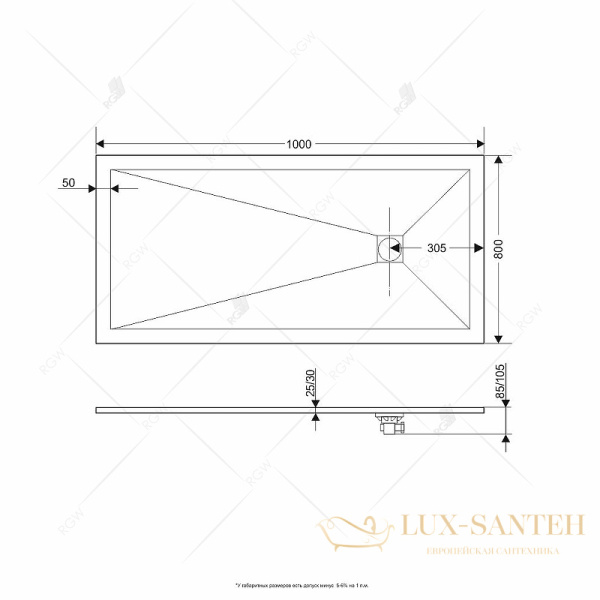 душевой поддон rgw stone tray 16152810-10 из искусственного камня st-co 100x80, бетон, цемент