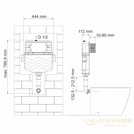 смывной бачок скрытого монтажа wasserkraft aller 10 10tlt.031.me.wh03, с панелью смыва, белый