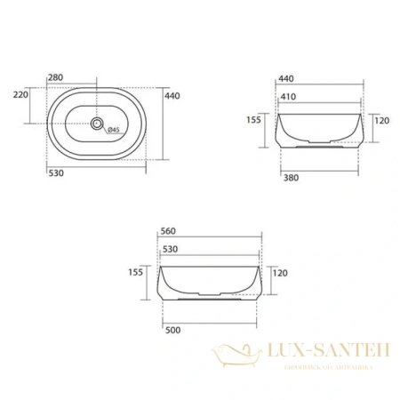 раковина kerasan f10 460581 56х44 см, фундук матовый