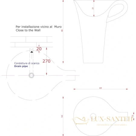 раковина напольная artceram cup osl004 01 50 69x50 см, черный/белый