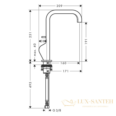 смеситель для раковины 190, axor citterio, 39034000, с донным клапаном, хром