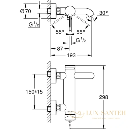 смеситель для ванны grohe essence new 33624be1, никель глянцевый