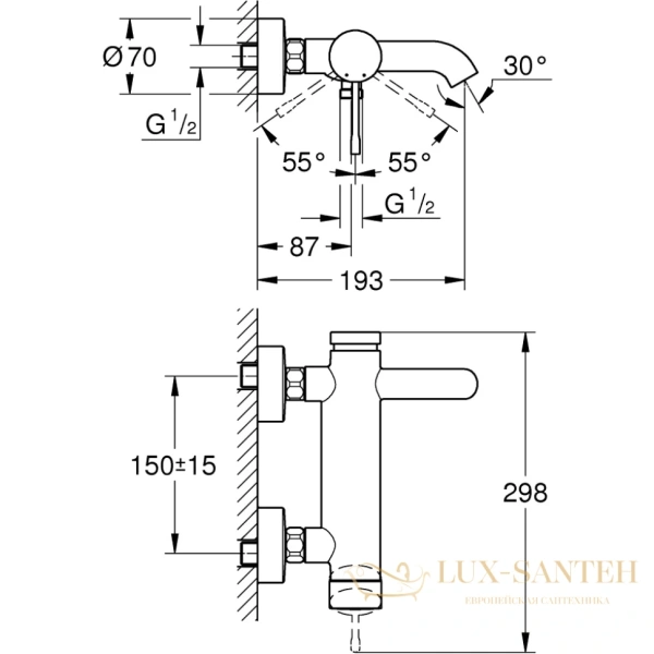 смеситель для ванны grohe essence new 33624be1, никель глянцевый