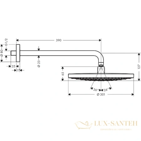 верхний душ hansgrohe raindance select s 300 2jet 27378000 с держателем 390 мм, ½’